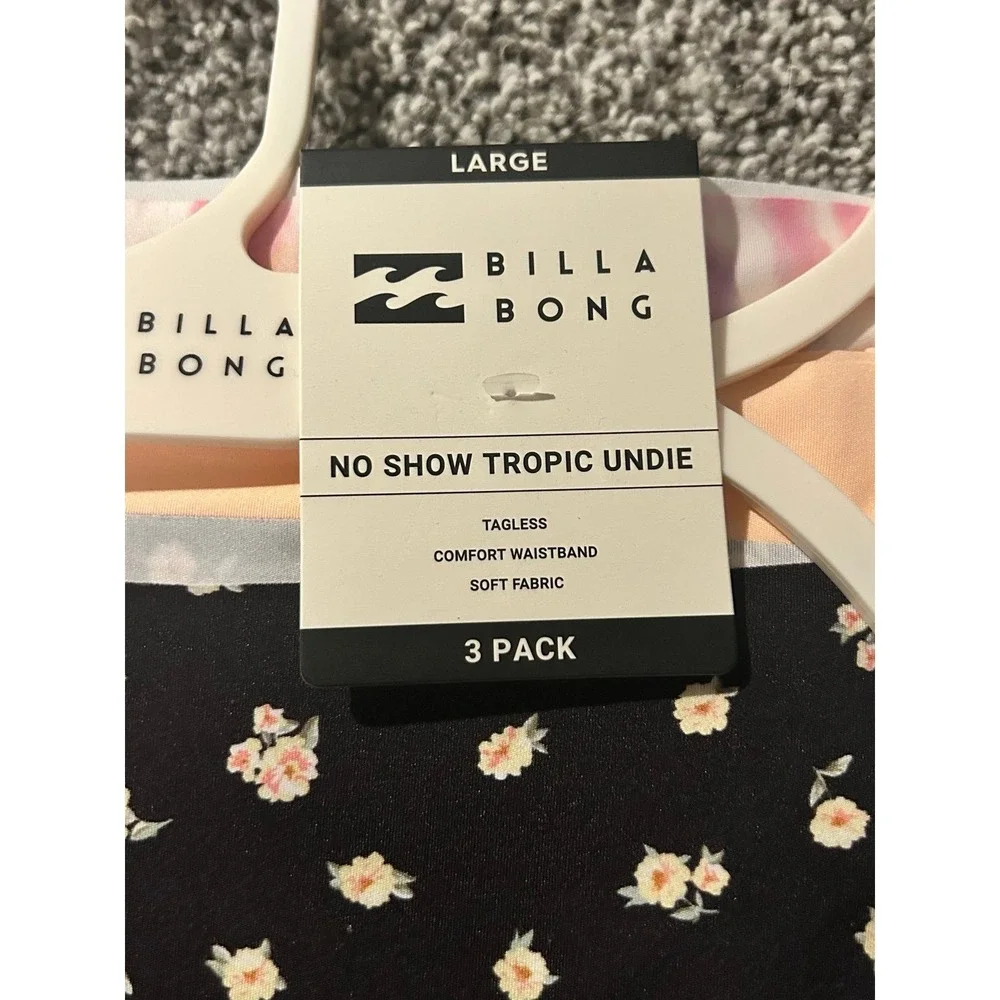 B15 NWT NEW Billabong 3 pack‎ no show tropic undies size large panties underwear